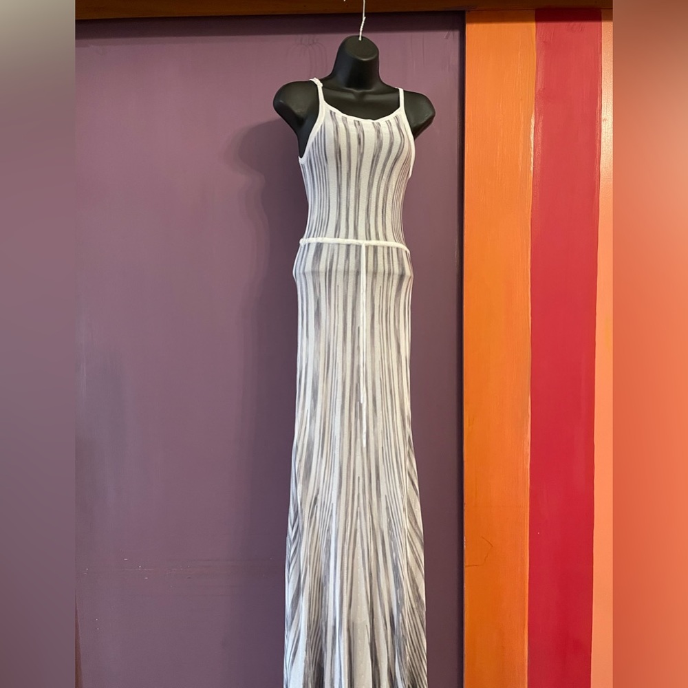 Grey and white striped maxi dress